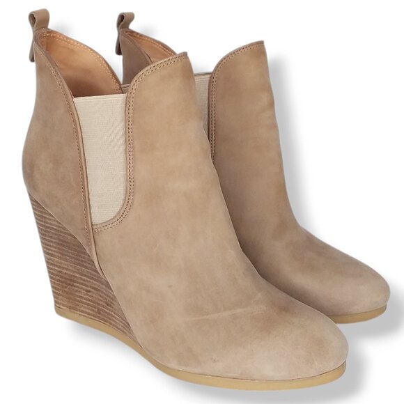 Coach Farah Ankle Boots Oiled Leather Size 10B Taupe Beige Wedge ASO Teen Wolf - Picture 5 of 13